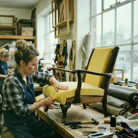 Iris Trauf – Antiker Sessel in Arbeit